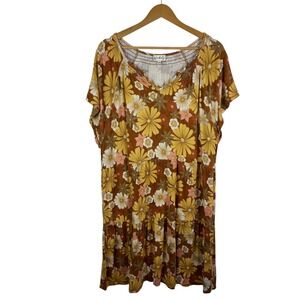 Wonderly Daisy Floral‎ Dress Size 2X Tiered Casual Retro Boho Fall Festival 70s